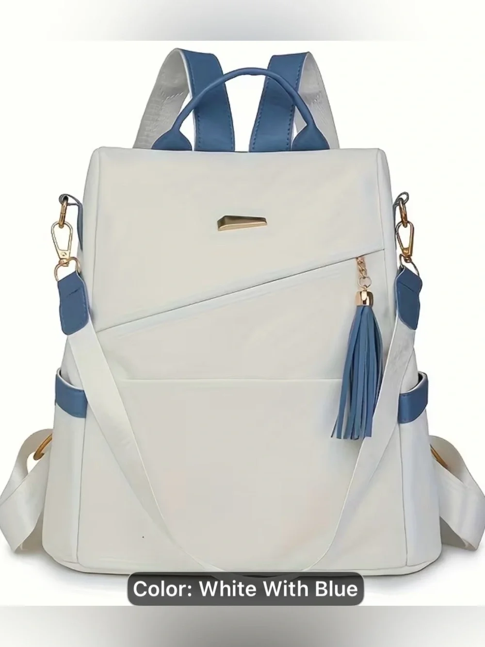 White and Blue Women's Backpack Tote - Modern Everyday Bag